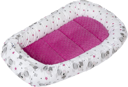 Medi Partners Babynestchen Babynest Set 100x60x15 Kuschelnest 5 teilig herausnehmbarer Einsatz Kokon Nestchen Babys Neugeborene 100% Baumwolle (REH mit Grauem Minky) - Meloni2