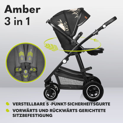 LIONELO MERIL 3-in-1 Multifunktionaler Kinderwagen 0-48 Monate Bis zu 22 kg, Babywanne bis zu 9 kg, Kindersitz bis zu 13 kg, Geländeräder 360°, Vollfederung, XXL-Verdeck mit UPF50+ - Meloni2