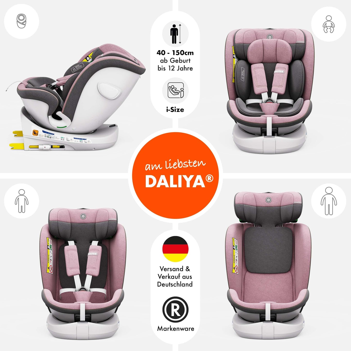 Daliya® Kindersitz ROTAZIONE | I-SIZE 40-150 cm | 8 Pos. | Isofix | (SIP) | Top Tether | 360° | 5 Punkt Gurt | Gruppe 0+ / I/II/III 0-36 KG | Neueste Zulassungs UN ECE Reg. 129 (Beige) - Meloni2