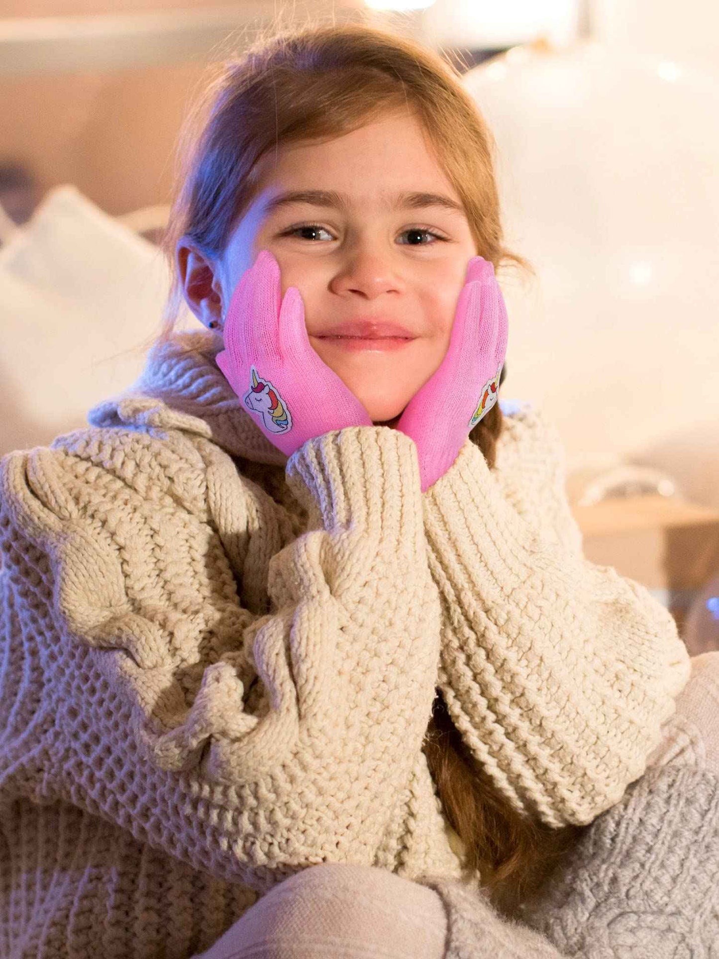 Geyoga 3 Pairs of Children's Full Finger Knitted Gloves Winter Unicorn Mittens for Boys Girls Aged 4-10