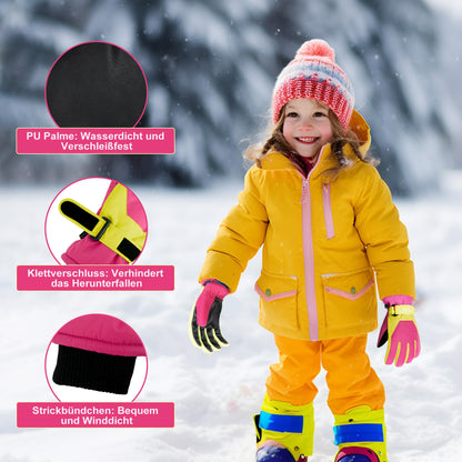 ThxToms Children's Ski Gloves, Winter Snow Ski Gloves, -15°C, Windproof, Waterproof, Warm, PU Thickened Cold Weather, Outdoor Sports, Snowboarding, Skiing, Bike, for Boys and Girls aged 3-13 Years Old