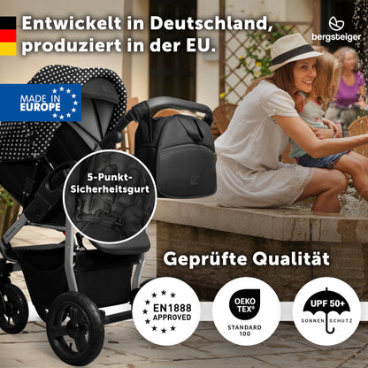 Bergsteiger Capri 3-in-1 Combination Pushchair - Baby Carrier, Sports Seat & i-Size Baby Seat, Pneumatic Tyres, Suspension, Height-Adjustable Handle, Foldable, Accessories