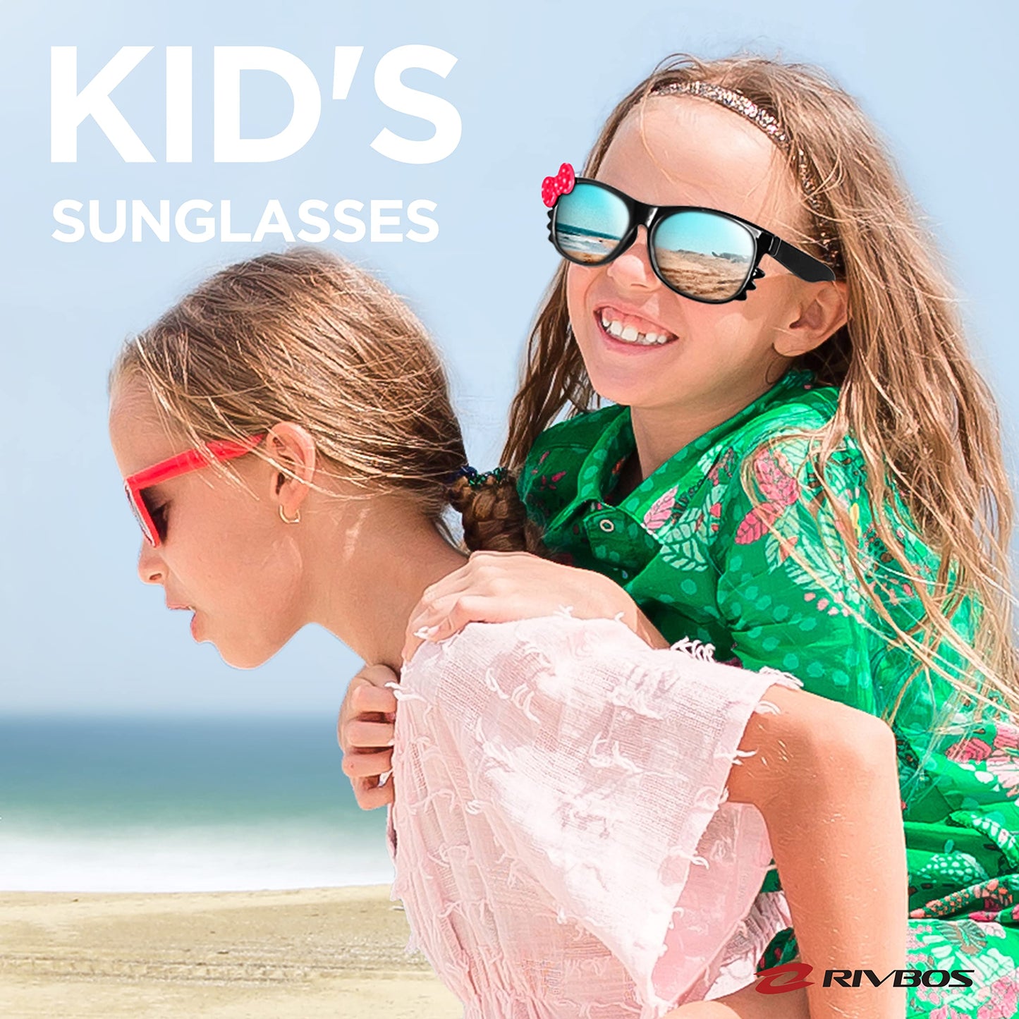 RIVBOS Rubber Sunglasses Children's Polarised UV400 Protection Flexible Glasses with Strap Boys Girls Baby and Children Age 3-10 RBK002-1