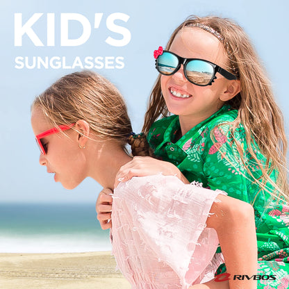 RIVBOS Rubber Sunglasses Children's Polarised UV400 Protection Flexible Glasses with Strap Boys Girls Baby and Children Age 3-10 RBK002-1