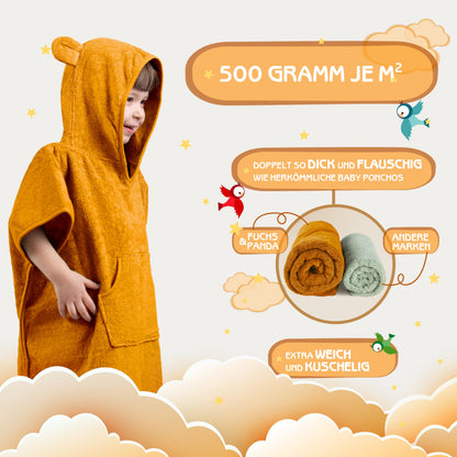 Fuchs&Panda® Badeponcho Kinder EXTRA warm, weich & kuschelig (100% Bambus) | Badeponcho Baby | Handtuch Poncho Kinder mit toller Geschenkverpackung (Kupfer-grün)