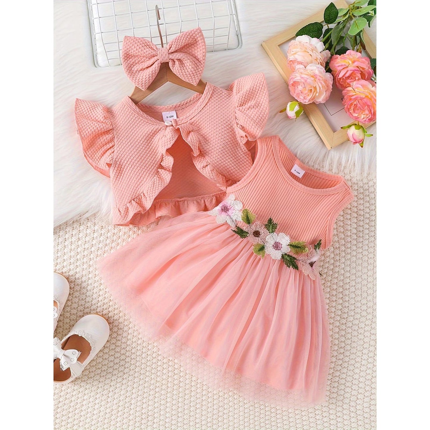Toddler Baby Girl Dress and Cardigan Set Long Sleeve Cotton Princess Tutu Dresses with Outfits Coat