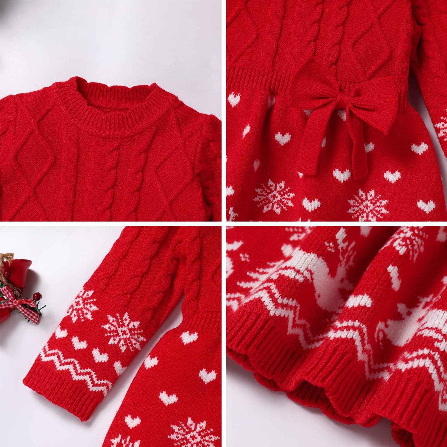FYMNSI Baby Girls' Christmas Jumper Knitted Dress Long Sleeve Knitted Dress Warm Autumn Winter Christmas Dress Party Dress