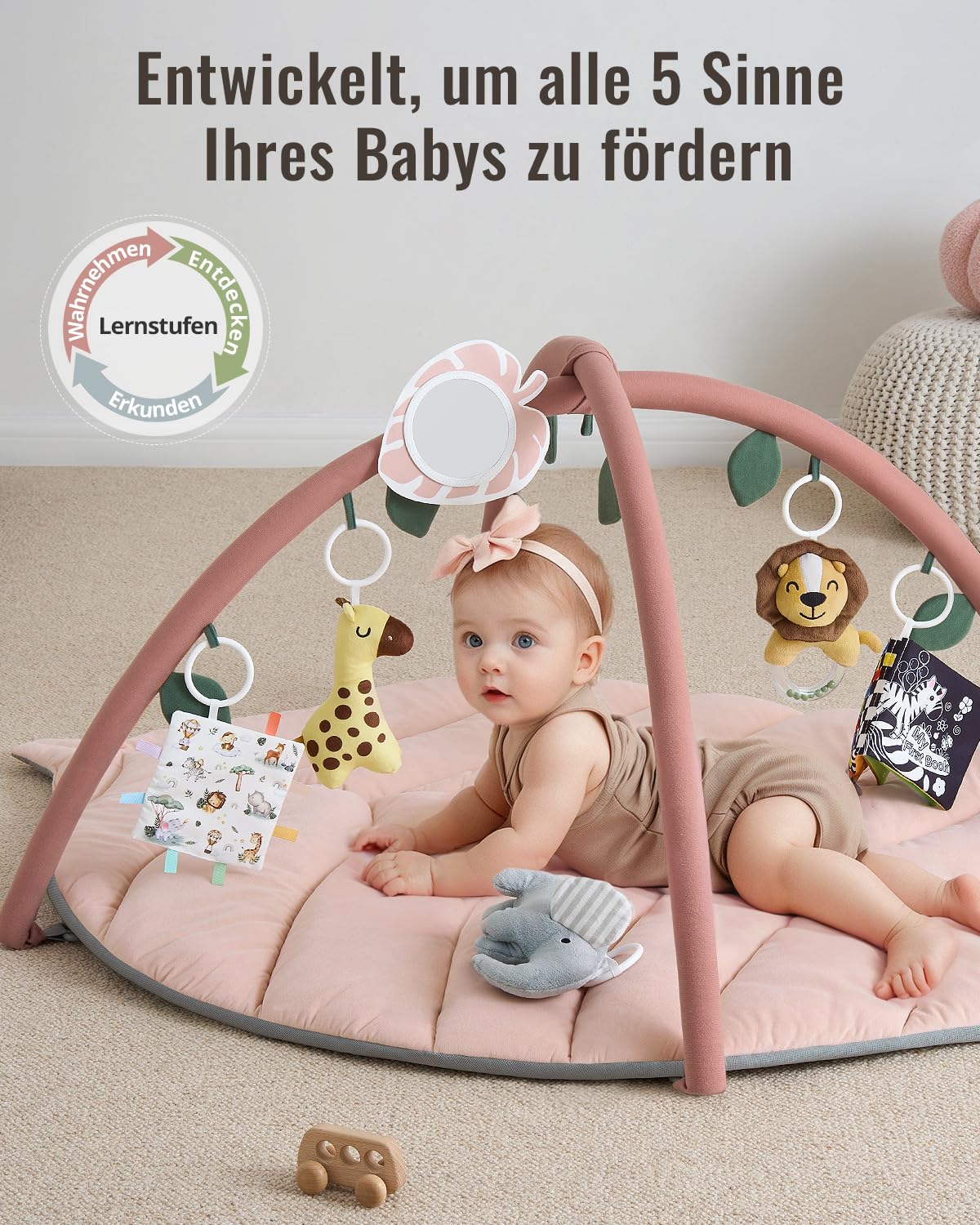 Blissful Diary Spielbogen Baby, Übergroßes Blattförmiges Spieldecke Baby Gym Activity Decke mit 6 Abnehmbare Spielzeuge, krabbeldecke Unverzichtbare Babygeschenke, Waldgrün