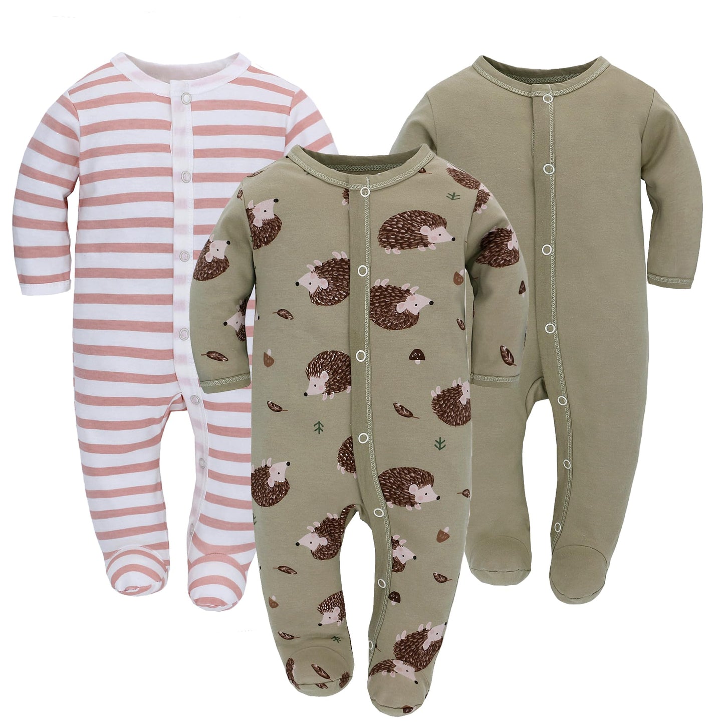 Babyschlafstrampler Baumwolle mit Füßen mit Knöpfen Größe 56 62 68 cm für Jungen Mädchen Neugeborene 3er Pack