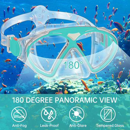 JEMULICE Taucherbrille Kinder, Schwimmbrille Kinder Schnorchelmaske für Jungen Mädchen, Tauchmaske mit Nasenabdeckung 180°Panorama HD Anti Nebel Anti-Leck Schwimmmaske für Kinder 4-16 Jahre