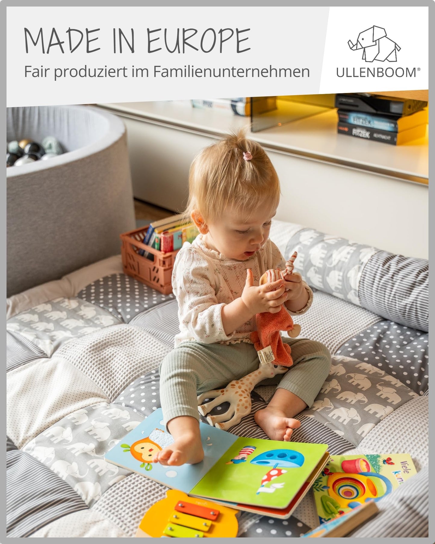 ULLENBOOM Krabbeldecke für Baby 80x80 cm, Outdoor-geeignet, 100% OEKO-TEX Materialien, Made in EU, Weich gepolstert, Eukalyptus - ideal als Spieldecke Baby - Meloni2