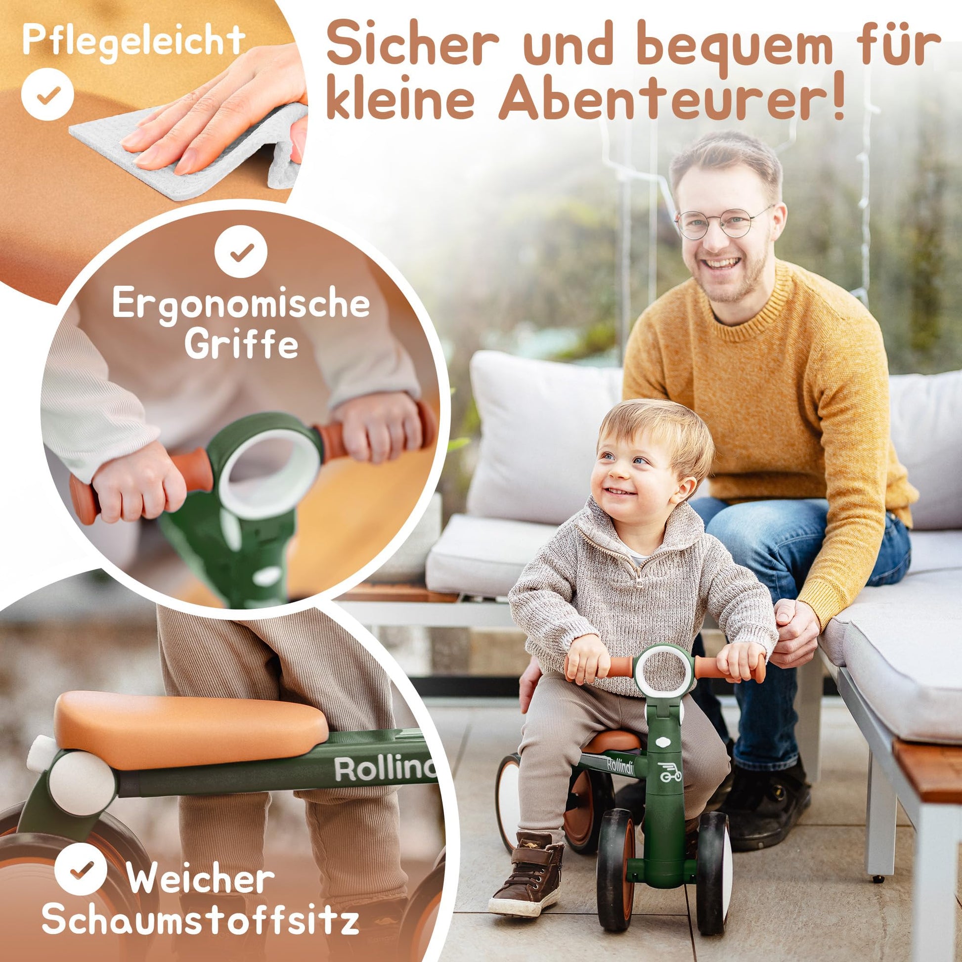 Rollindi Kinder Laufrad ab 1 Jahr [Mitwachsend] Kippsicher Leicht Lauflernrad Baby Fahrrad Rutschauto Jungen und Mädchen von 12-36 Monate | Neues Modell, Blau - Meloni2
