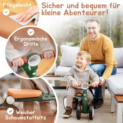 Rollindi Kinder Laufrad ab 1 Jahr [Mitwachsend] Kippsicher Leicht Lauflernrad Baby Fahrrad Rutschauto Jungen und Mädchen von 12-36 Monate | Neues Modell, Blau - Meloni2