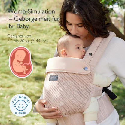 Momcozy Babytrage aus 100% Baumwolle – Baby Carrier für Kleinkind (3-24 Monate, 3,2-20 kg) · Ergonomische M-Position · X-Rücken · Taillengurt 64-127cm, Khaki