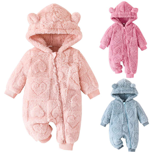 Winmany Newborn Baby Winter Snowsuit Bear Fleece with Hood Jumpsuit Heart Romper Winter Coat Outwear for Boys Girls