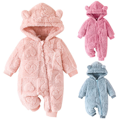Winmany Newborn Baby Winter Snowsuit Bear Fleece with Hood Jumpsuit Heart Romper Winter Coat Outwear for Boys Girls