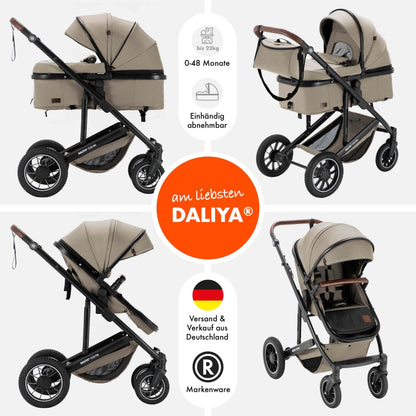Daliya® FLEXI-PRO M 2in1 Kombikinderwagen & Buggy – XXL-Set, Reise-Kinderwagen mit Einhand-Abnahme, Wetterschutz, Sportsitz, Wickeltasche, Spieltisch, Regenschutz, dicke Matratze (Olivgrün)