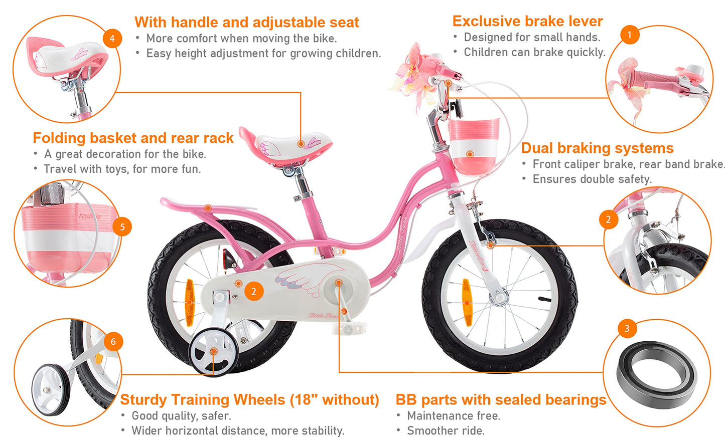 Royal Baby Little Swan Kinderfahrrad Mädchen Fahrrad Stützräder 12 14 16 18 Zoll ab 3-10 Jahre Rosa Kinder Fahrrad - Meloni2