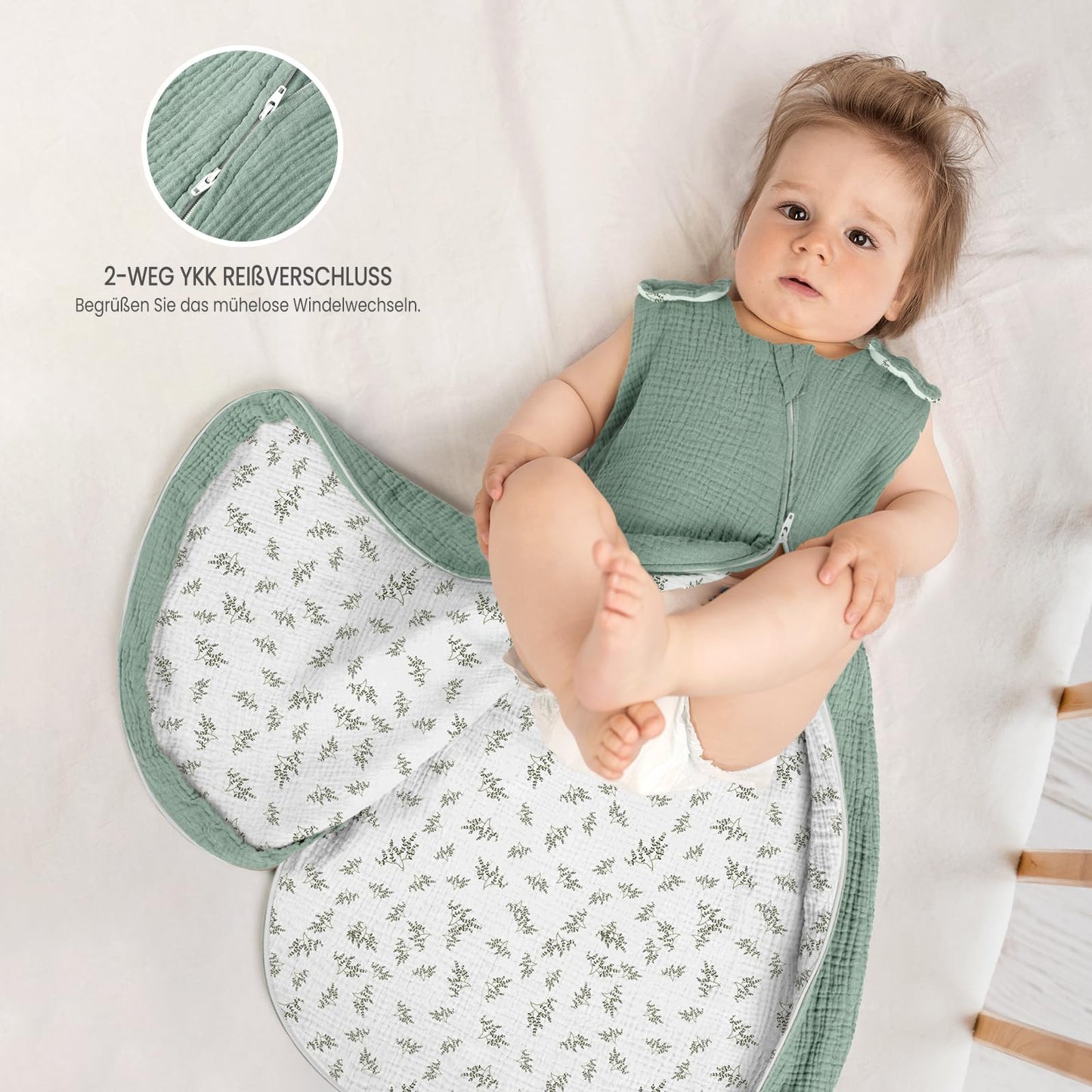 lulumoon Baby Sleeping Bag for 3-9 Months: Muslin Sleeping Bag Baby for Boys and Girls - Cotton Baby Sleeping Bag for 70 cm All-Year Children's Room