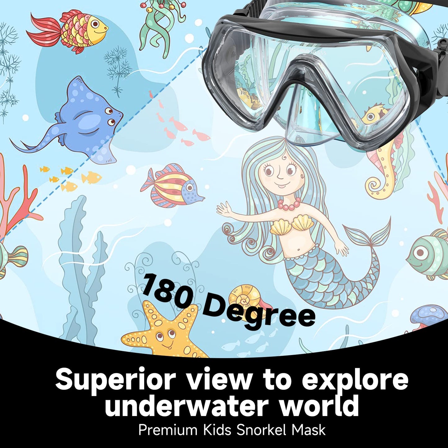 Findway Children's Diving Goggles, Swimming Goggles, Snorkel Mask for Boys Girls Teenagers, Diving Mask with Nose Cover, 180° Panorama, HD, Anti-Fog, Anti-Leak, Diving Goggles for Children 4-16 Years