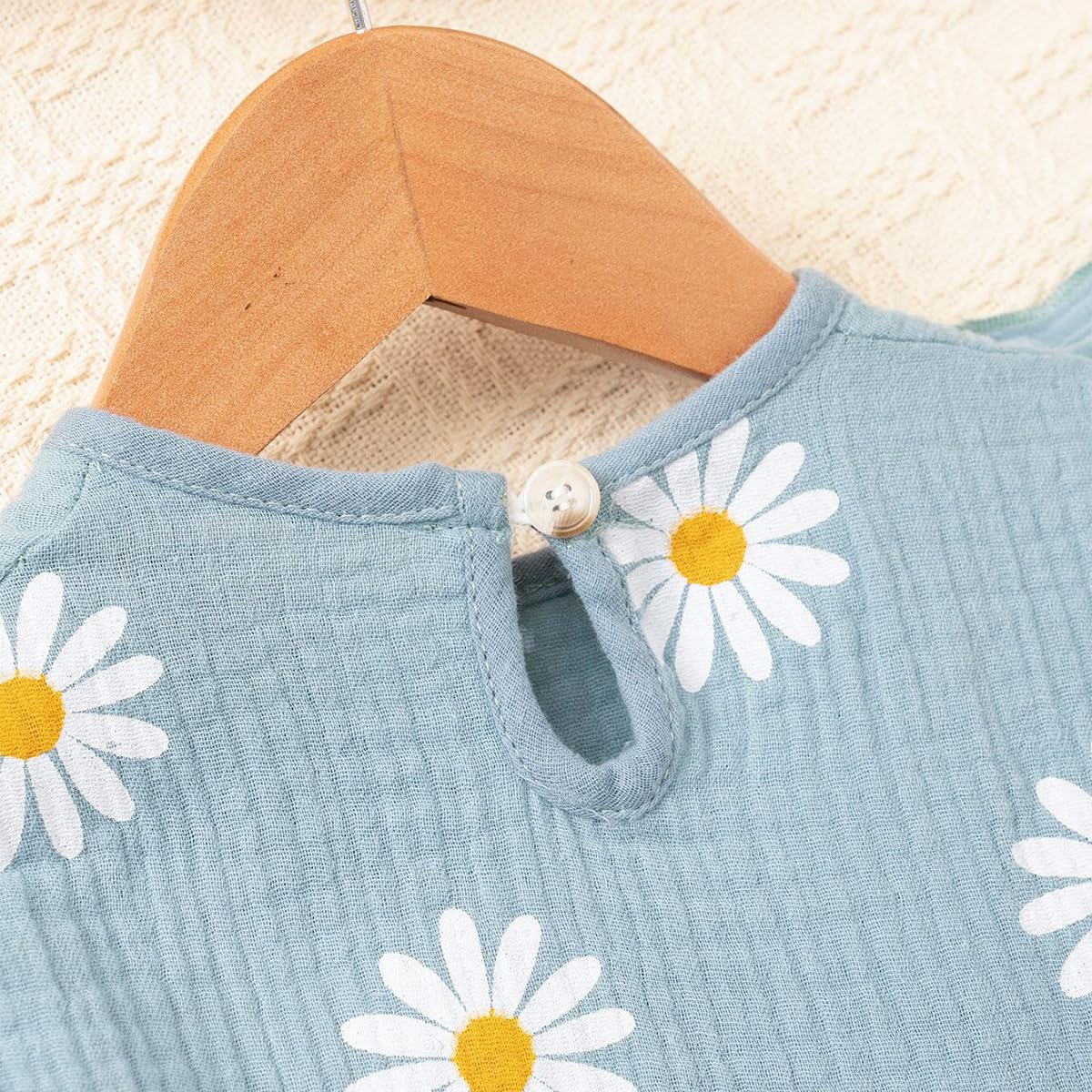 Kleinkinder Mädchen Sommerkleid Rüschenärmel Rundhalsausschnitt Knopfleiste Kleid lässiges Herbst A-Linien Party Kinderkleider 2-6 Jahre