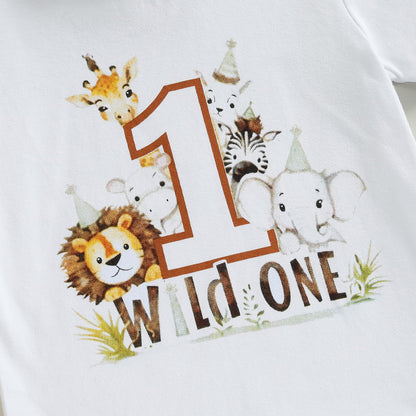 Baby Junge 1. Jahr Geburtstags T-Shirt Wild One Kurzarm Oberteil Baby Mein Erster Geburtstags Outfit Sommer Kleidung