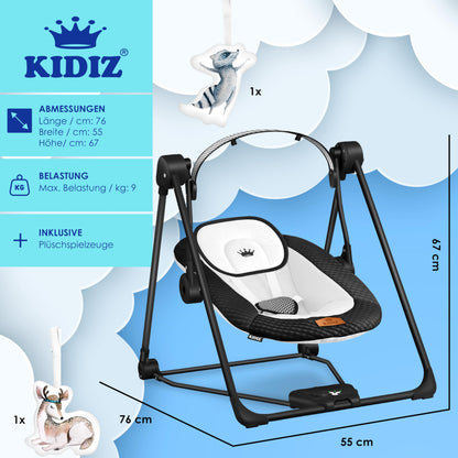 KIDIZ® Baby Rocker Baby Swing with 5 Speed Settings Foldable Baby Rocker Swing Baby High Chair with Play Arch Toys 5 Soothing Natural Sounds Newborn Anthracite