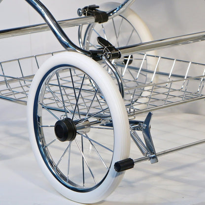 EICHHORN Kinderwagen Weidenkorb - Kinderwagen aus echter Weide, handgewebter Korb, Weiß, Stoff Marineblau