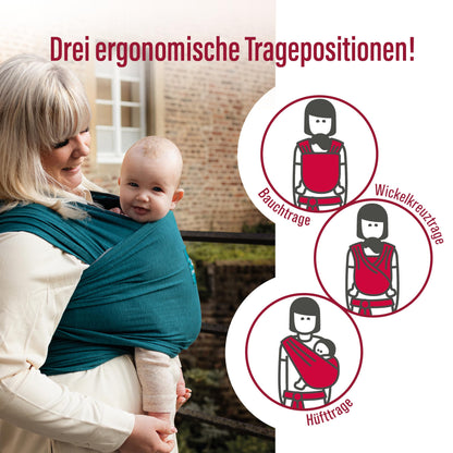 manduca Sling - Babytragetuch - Elastische Babytrage für Neugeborene von der Geburt bis zu 15 kg - Bio-Baumwolle - GOTS zertifiziert