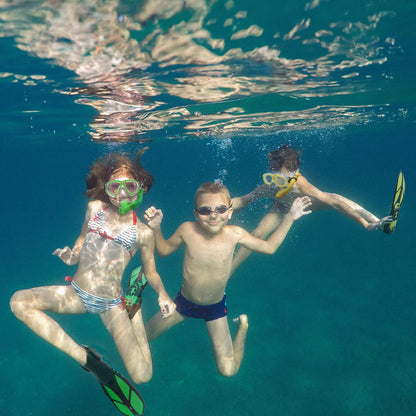 HH HHAO SPORT Children's snorkel set with fins, 180° panorama wide view diving goggles children, adjustable flippers, high-quality diving mask and dry top snorkel
