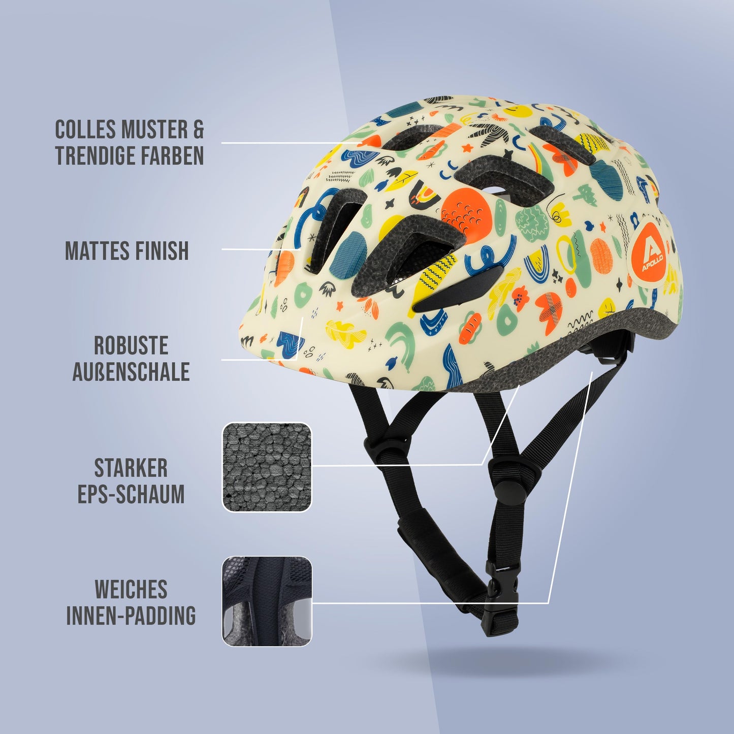 Apollo Kinder Fahrradhelm, Helm für Kinder & Jugendliche, Multisport Helm, Fahrradhelm Mädchen, Fahrradhelm Jungen, Kinderhelm ab 3 Jahre, Verstellbarer Kinder-Helm, ab Größe 48, für Fahrrad & Roller