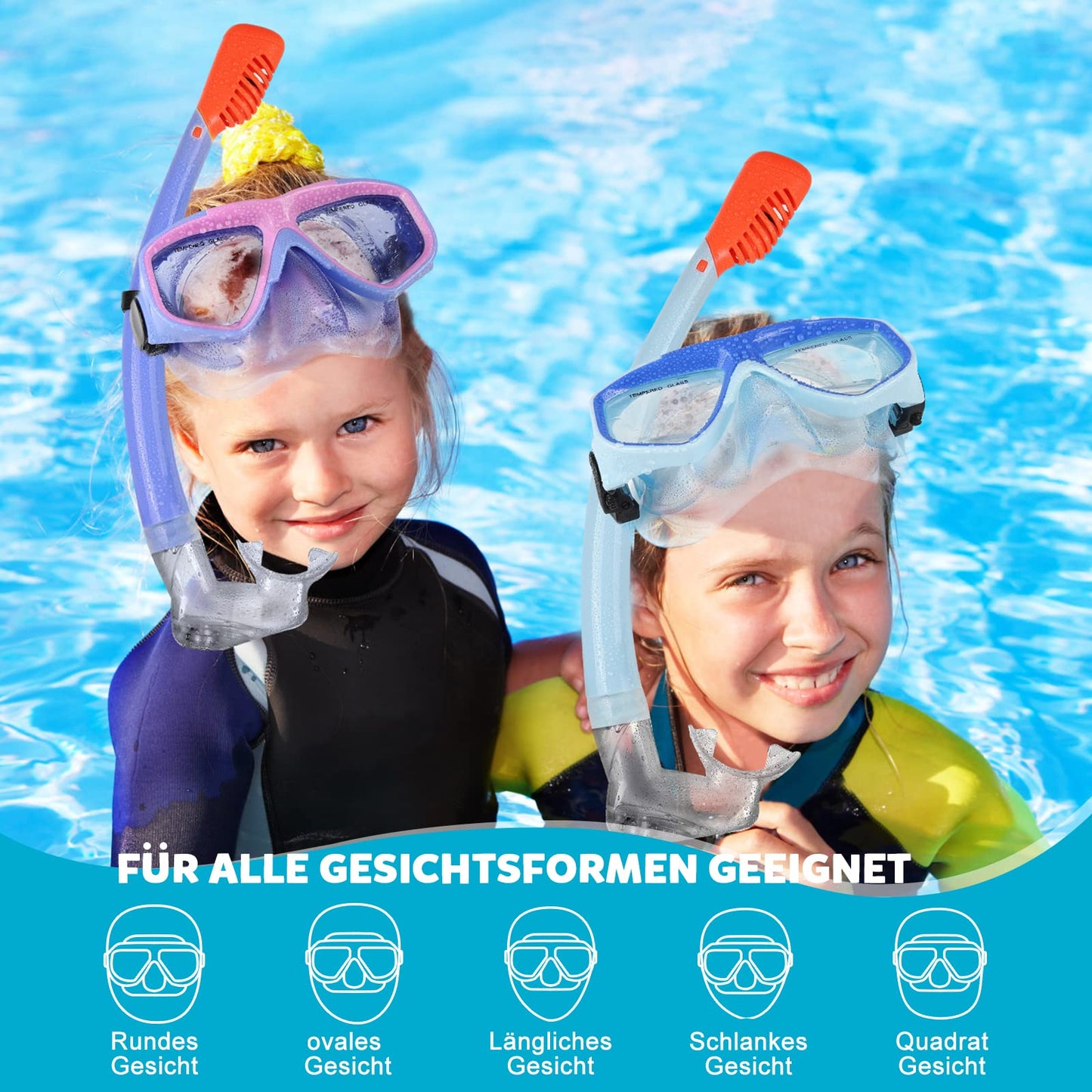 KUYOU Taucherbrille Kinder mit Schnorchel Schnorchelset Schwimmbrille Schnorchelmaske 7-13 Jahre, Dry Top System, Panorama-Weitblick