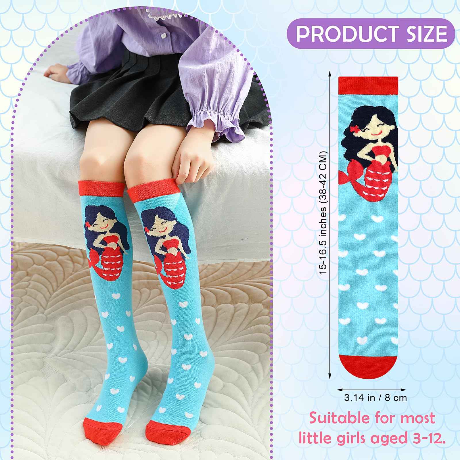 PHOGARY 6 Pairs of Knee Socks for Girls, Cute Socks Colourful Socks Children, Warm Knee Socks Children, Medium Calf Length, Long Knee Socks Girls from 3 to 12 Years, One Size