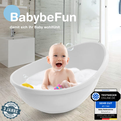 BabybeFun Baby Badewanne mit Badewanneneinsatz für Neugeborene [Testsieger] Rutschfeste Babybadewanne für Babys und Kleinkinder [0-12 Monate] Babywanne für Dusche Badewanne Weiß