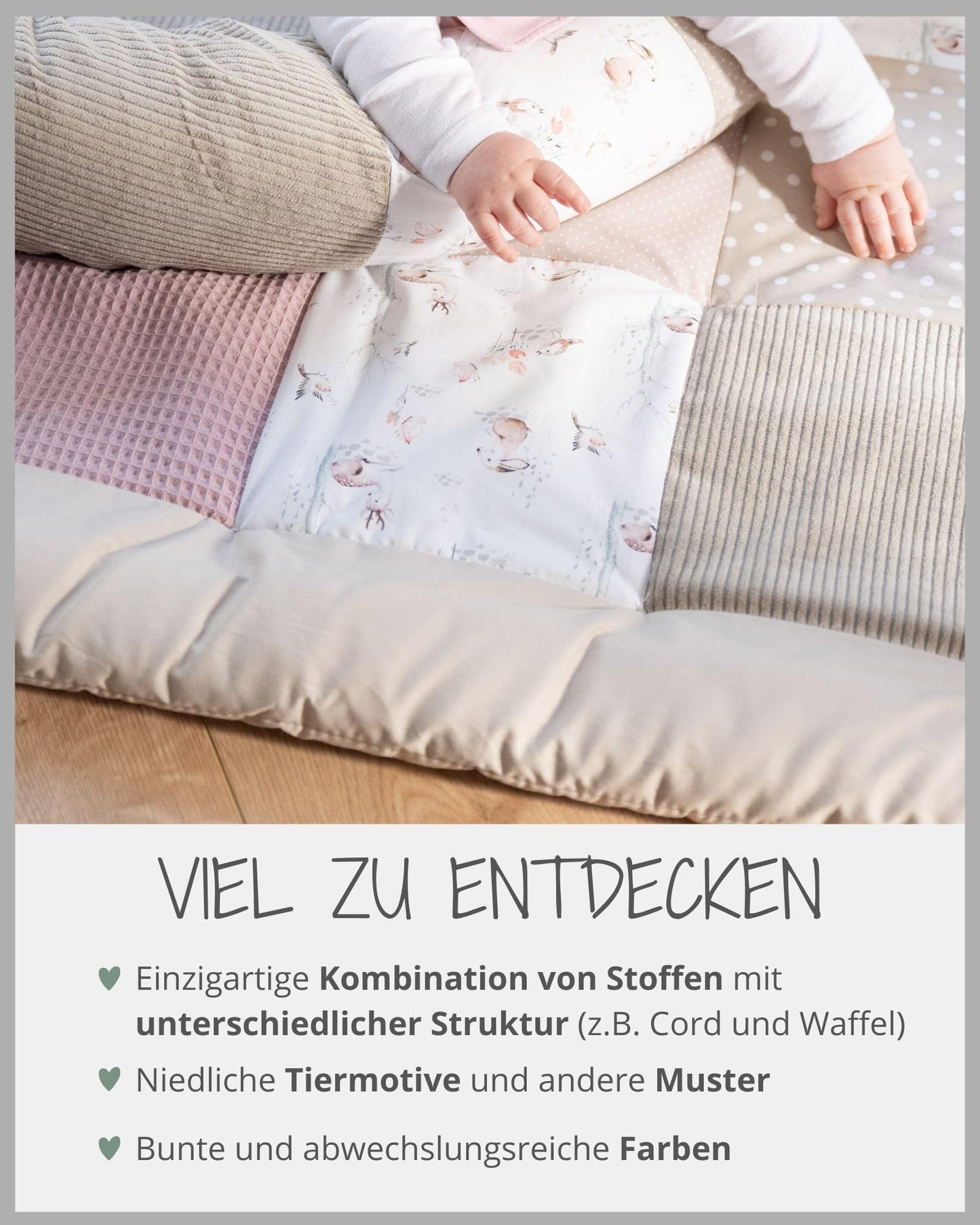 ULLENBOOM Krabbeldecke für Baby 100x100 cm, 100% OEKO-TEX Materialien, Made in EU, Dick & weich gepolstert, Sandblume - ideal als Babydecke, Laufgittereinlage & Spieldecke Baby