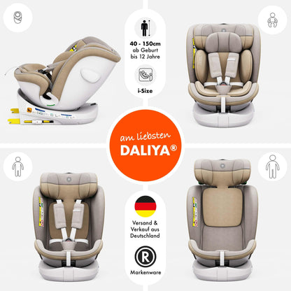 Daliya® Kindersitz ROTAZIONE | I-SIZE 40-150 cm | 8 Pos. | Isofix | (SIP) | Top Tether | 360° | 5 Punkt Gurt | Gruppe 0+ / I/II/III 0-36 KG | Neueste Zulassungs UN ECE Reg. 129 (Beige) - Meloni2