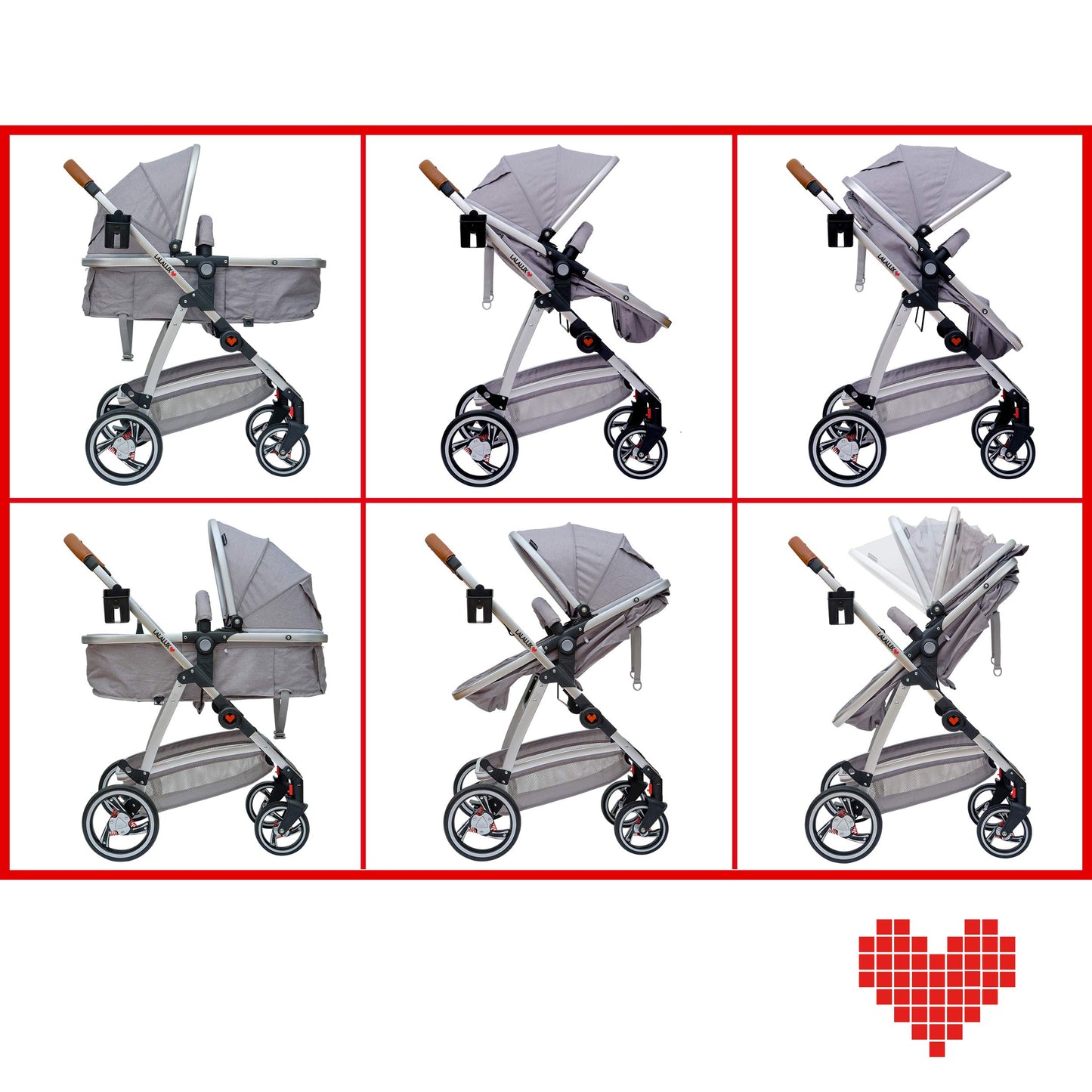 Lalalux Babyboomer leichter Kombikinderwagen Komplettset, Multifunktions-Kinderwagen, klappbar, sportlich, universell, doppelte Federung, inkl. Tasche, Regenschutz u.v.m. Für Kinder bis 36 Monate - Meloni2