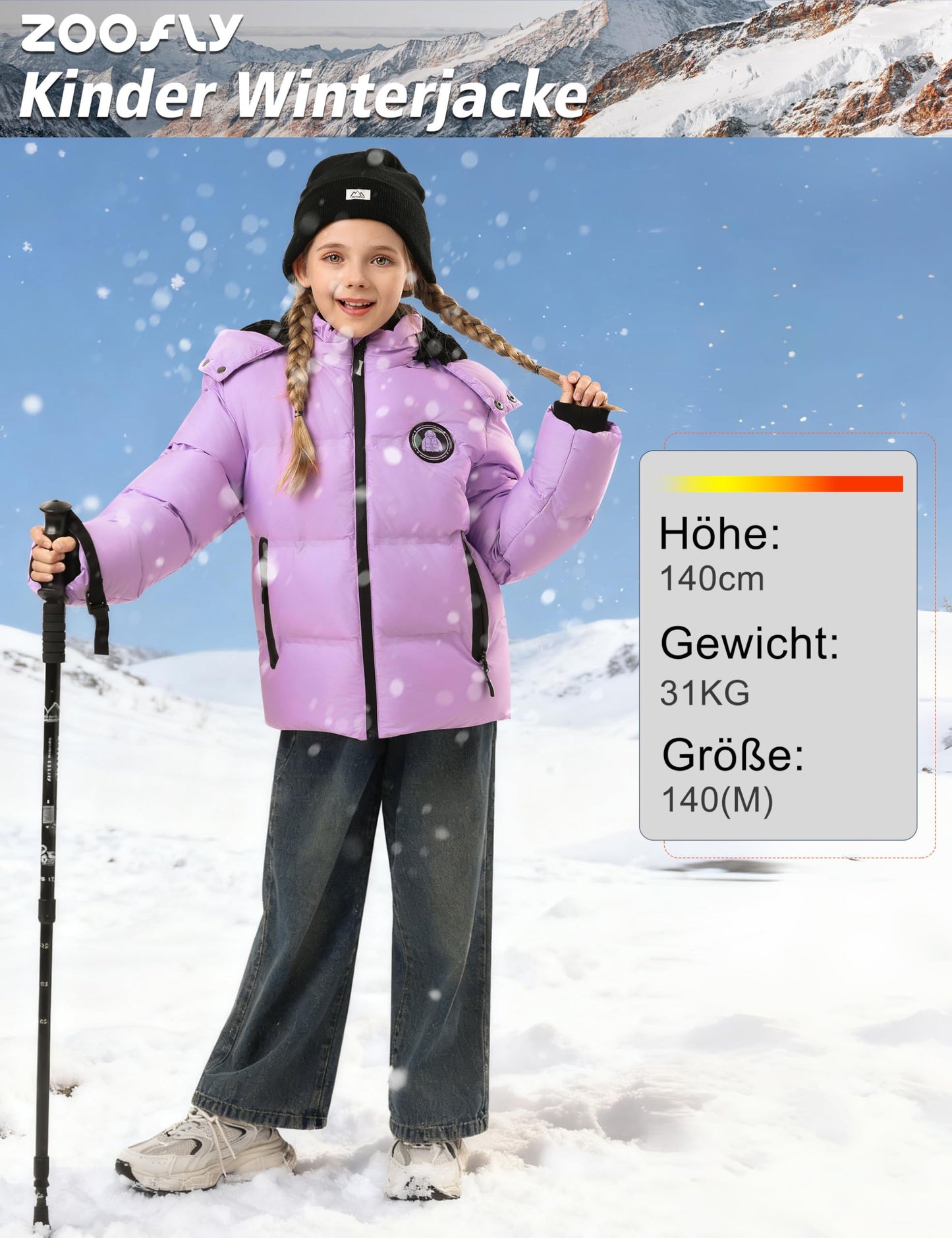 Winter Jacke Jungen Mädchen Kinder Jacke Warm Gefüttert Puffer Jacken Kinder Jacken Winter mit abnehmbarer Kapuze Wandern Jacke