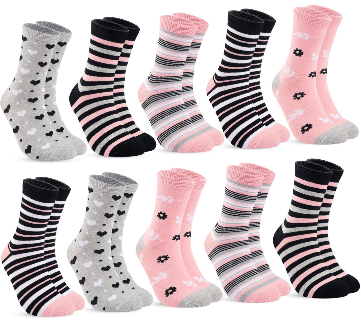 10 Paar Socken 35-38, Strümpfe Mädchen Baumwolle Lange Ringelsocken, Bunte Damensocken Baumwollsocken Mädchen mit Streifen Punkten
