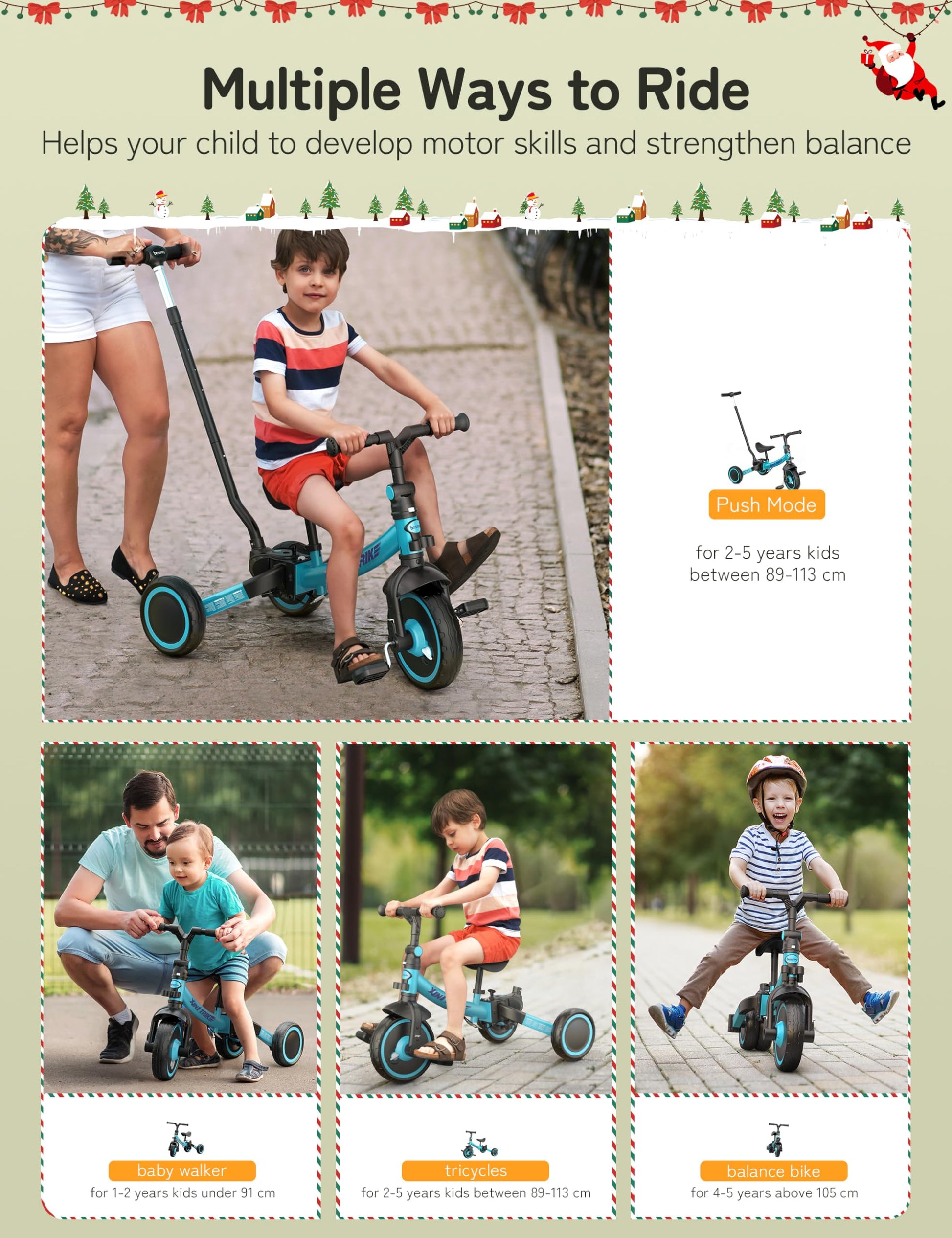 besrey 5 in 1 Laufräder Laufrad Kinderdreirad Dreirad Lauffahrrad Lauflernhilfe für Kinder ab 1 Jahre bis 4 Jahren (Schwarz) - Meloni2