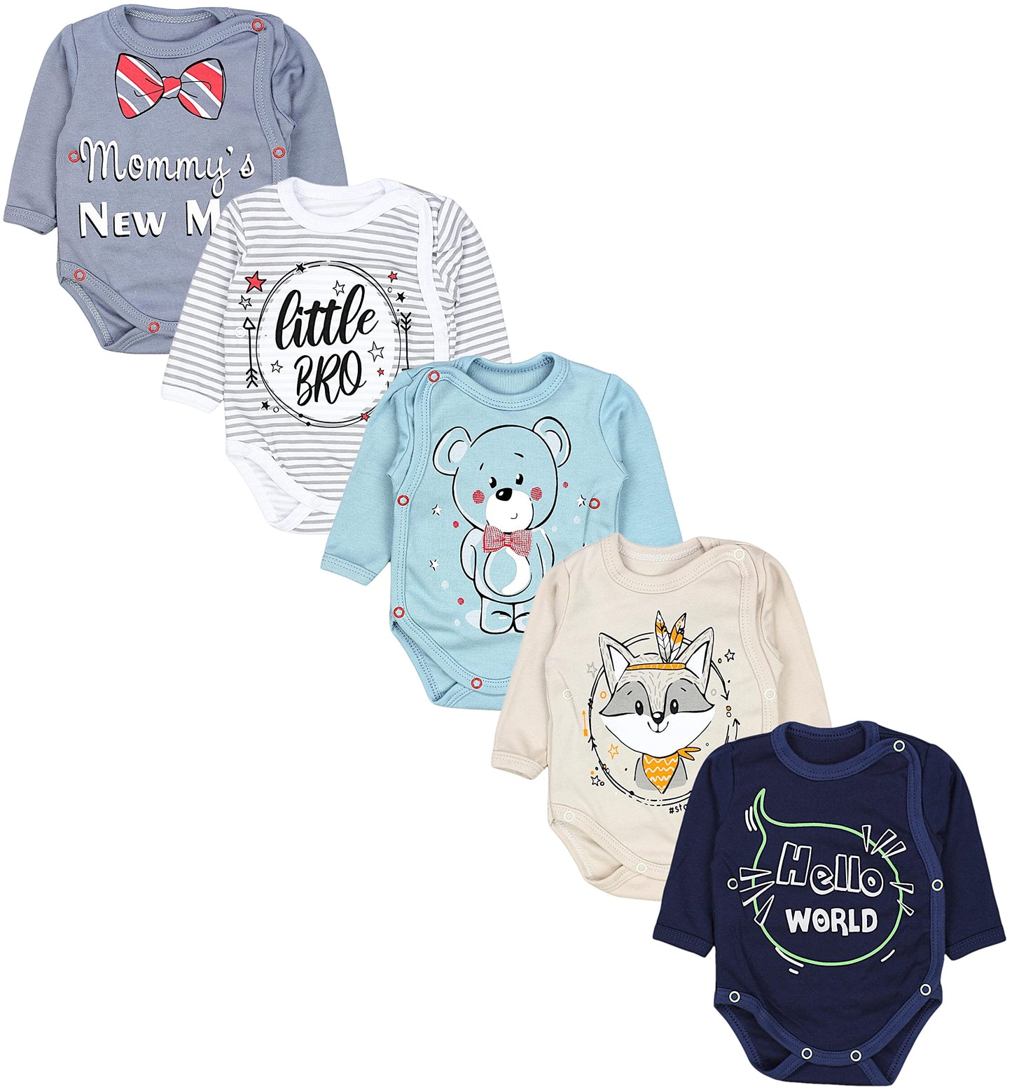 TupTam Baby Body Langarm – Wickelbody Langarm für Jungen & Mädchen, 5er Pack, 100% Baumwolle, OEKO-TEX