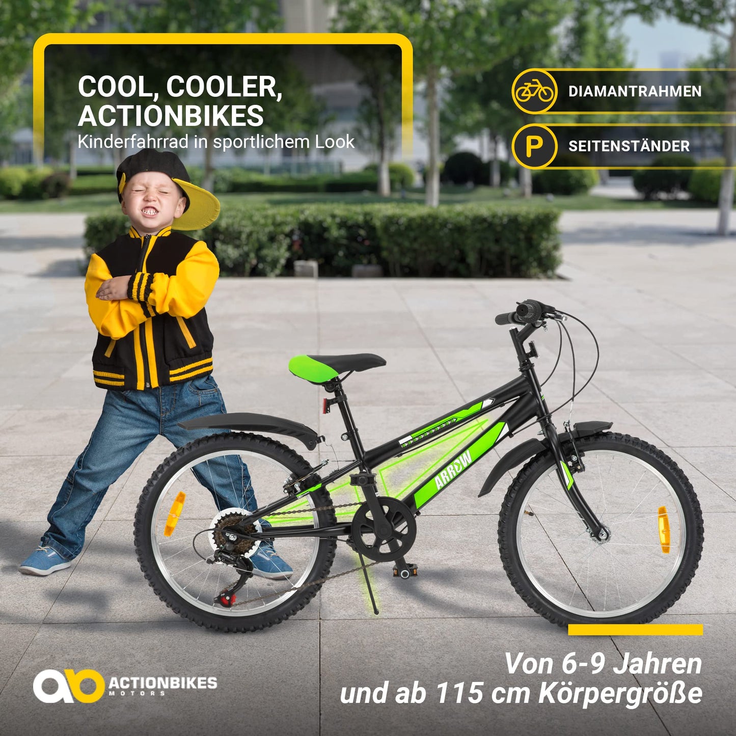 Actionbikes Kinderfahrrad Arrow | 20 Zoll 24 Zoll - V-Brake Bremsen - Fahrrad für Kinder von 6-12 Jahren - Schutzblech v. / h - Kinder Fahrrad für Mädchen & Jungen - Fahrräder - Bicycle - Kinderrad - Meloni2