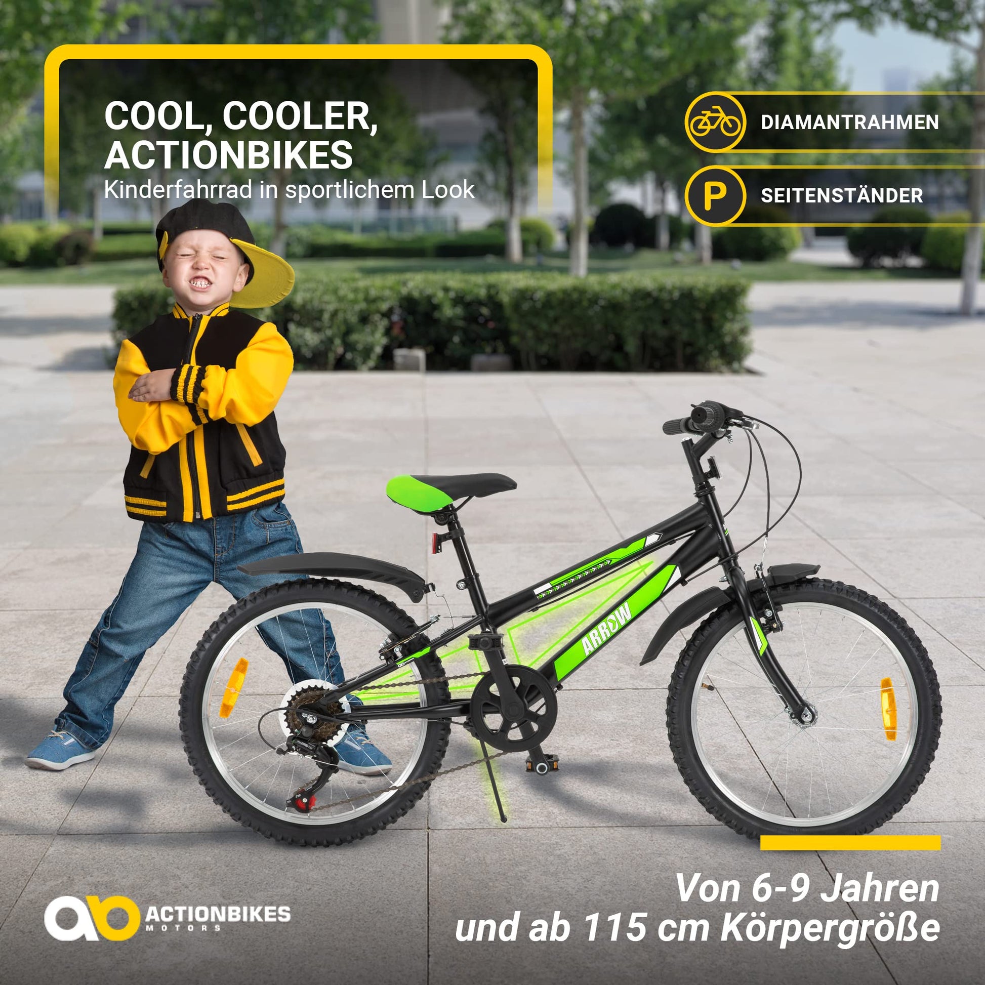 Actionbikes Kinderfahrrad Arrow | 20 Zoll 24 Zoll - V-Brake Bremsen - Fahrrad für Kinder von 6-12 Jahren - Schutzblech v. / h - Kinder Fahrrad für Mädchen & Jungen - Fahrräder - Bicycle - Kinderrad - Meloni2