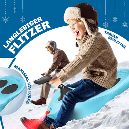 KESSER® Bob Snow Bob Alpina with LED Light Including Pull Rope Sledge Children's Sledge Pointed Bob Plastic Sledge Stable for Children and Adults Snow Sports Winter Sports Sledge