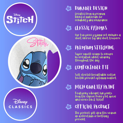 Disney Stitch Pyjamas für Mädchen, Stitch Design 2-Teiliges T-Shirt und Shorts-Set für Mädchen, Geschenk für Mädchen, Größen 6 bis 12 Jahre