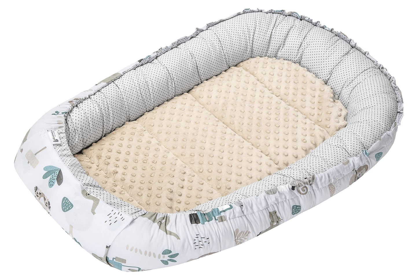 Medi Partners Babynestchen Babynest Set 100x60x15 Kuschelnest 5 teilig herausnehmbarer Einsatz Kokon Nestchen Babys Neugeborene 100% Baumwolle (REH mit Grauem Minky) - Meloni2