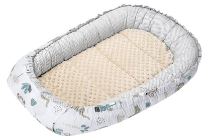 Medi Partners Babynestchen Babynest Set 100x60x15 Kuschelnest 5 teilig herausnehmbarer Einsatz Kokon Nestchen Babys Neugeborene 100% Baumwolle (REH mit Grauem Minky) - Meloni2