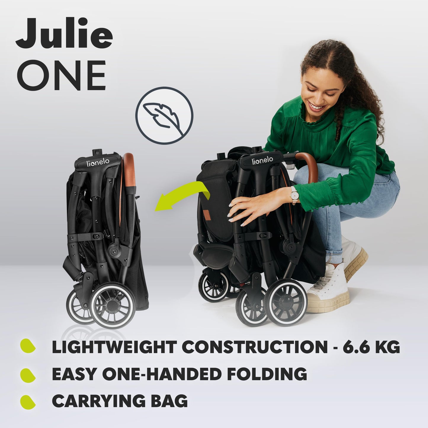 LIONELO Julie One Buggy Pushchair up to 22 kg, Adjustable Backrest and Footrest, Mosquito Net, Leg Warmer, Drink Holder and Transport Bag, Foldable