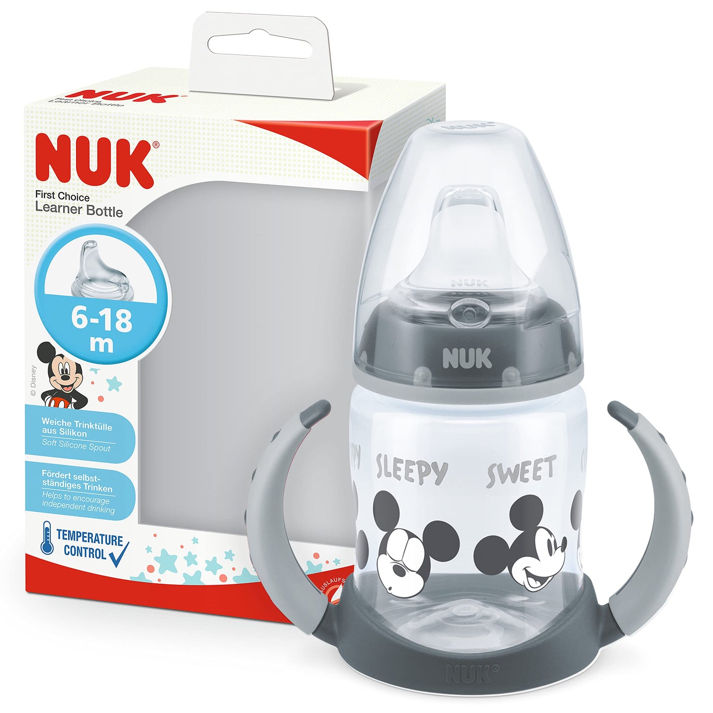 NUK First Choice+ Trinklernflasche | 6–18 Monate | 150 ml | Temperature Control Anzeige | Anti-Colic-Ventil | auslaufsichere Trinkschnabel | Ergonomische Griffe | BPA-frei | Disney Winnie Puuh blau - Meloni2