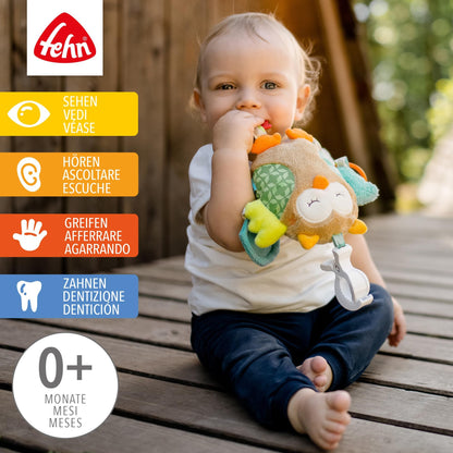 Fehn Activity-Spieltier Teddy – Baby Motorikspielzeug für Kinderwagen, Kinderbett und Babyschale zum Beißen, Greifen und Geräusche erzeugen – Beißring Spielzeug für Babys und Kinder ab 0+ Monaten